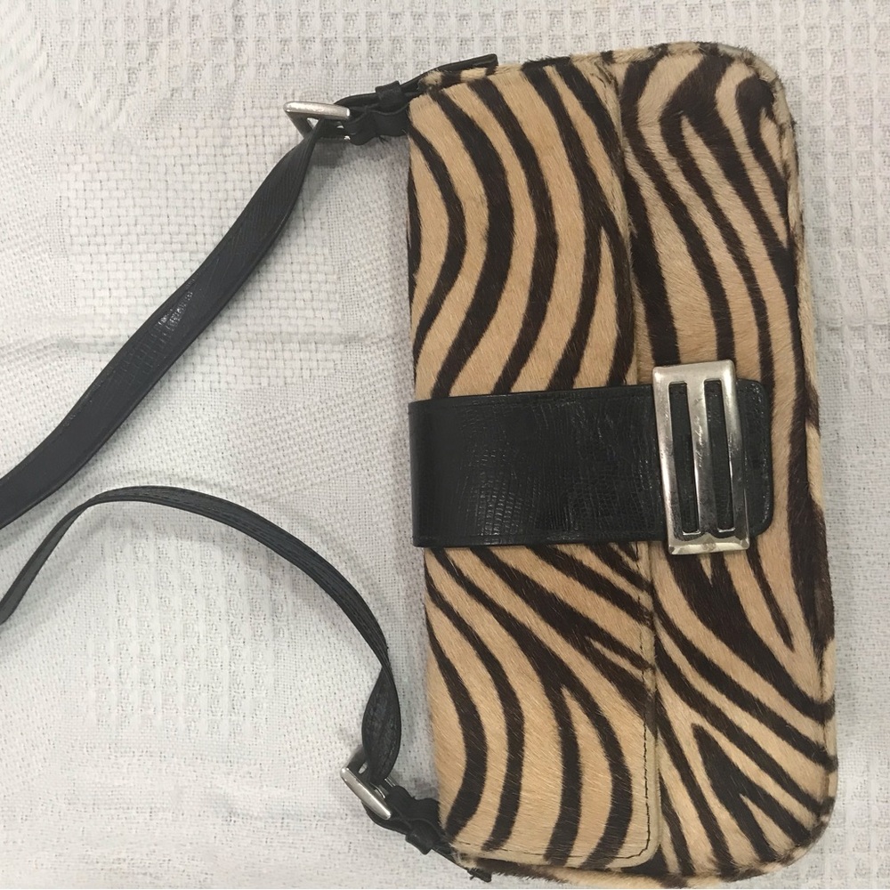 Zebra Pattern Clutch with Black Strap